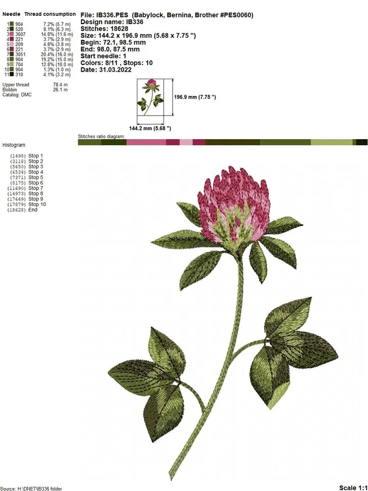 Clover artistic machine embroidery design digital embroidery pattern home and clothing décor embroidery motif floral design flower embroider