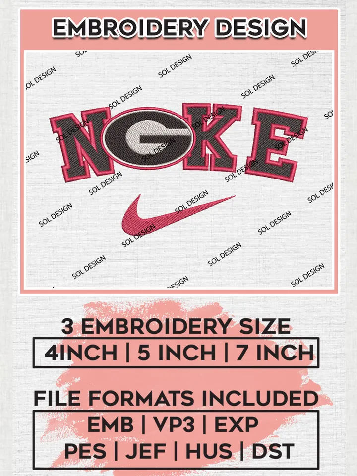 Nike Georgia Bulldogs Machine Embroidery Design, NCAA Georgia Bulldogs Embroidery Design Design files, NCAA Embroidery Designs, NCAA Machine Embroidery Designs, Digital Download