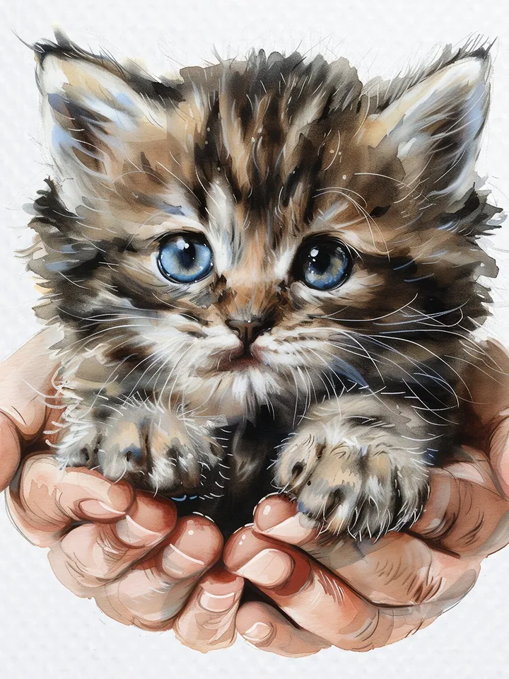 10 Fluffy Kitten in Hand PNG Clipart, Cute kitty Cat for sublimation, Printable Watercolor Cat clipart, Paper craft, junk journals
