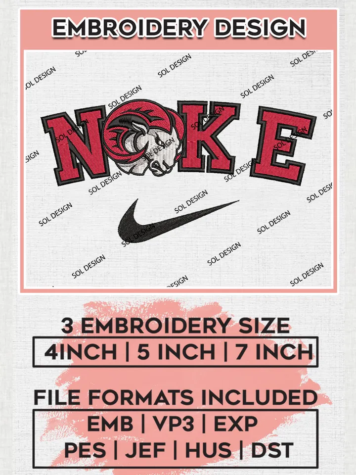 Ni.kee Winston Salem State Rams Team Logo Embroidery Design Files, NCAA Winston Salem State Rams Machine Embroidery, NCAA Teams, 3 sizes, NCAA Machine embroidery designs, Digital Download