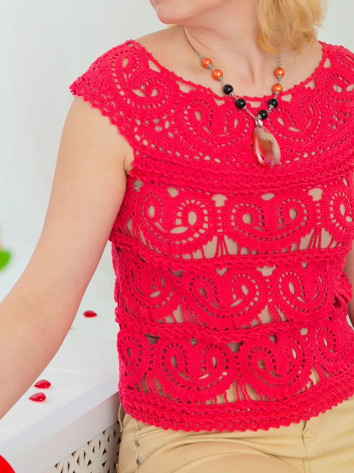 Lacy T-Shirt Top with Hearts Crochet Pattern