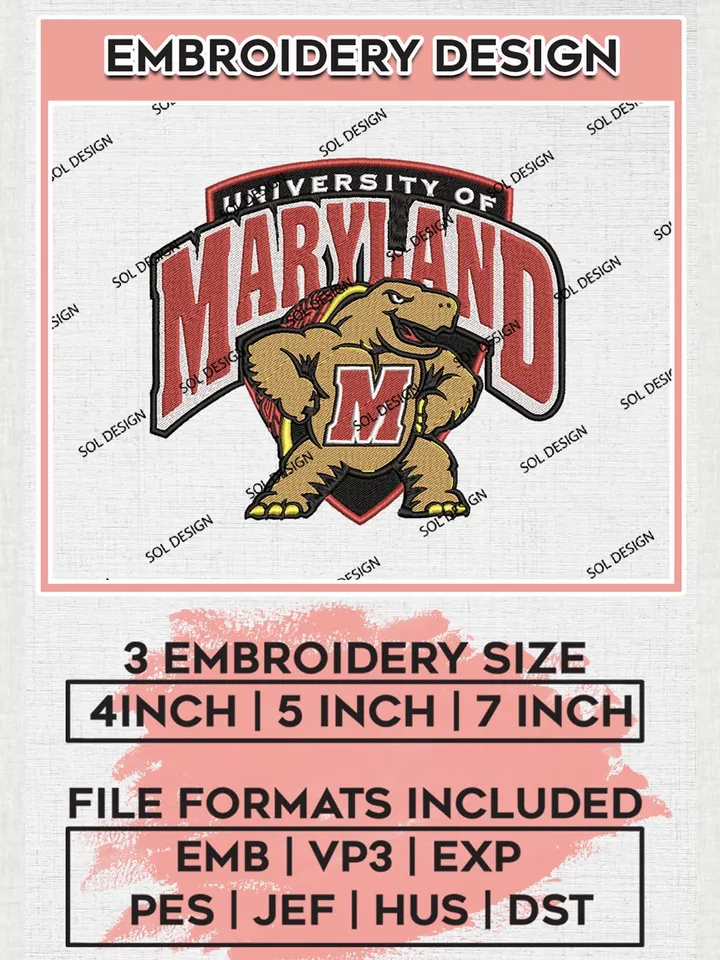 NCAA University Maryland Team Logo Machine Embroidery Design, NCAA Maryland Terrapins Team Design Design files, NCAA Team Embroidery Designs, NCAA Machine Embroidery Designs, Digital Download
