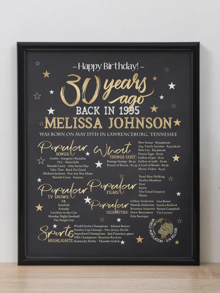30th birthday poster back in 1995 personalized 30th birthday gift born in 1995 birthday sign 1995 year in review birthday decoration