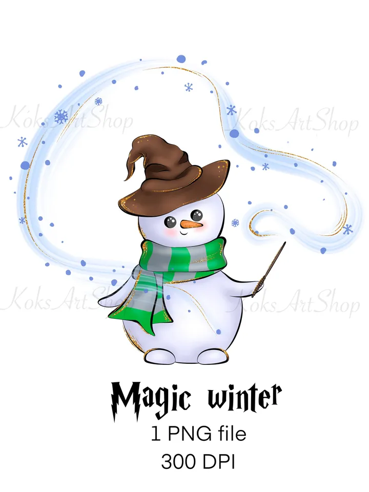 Snowman Clipart, Snowman PNG, Wizard clipart, Magic clipart, Magic School, Magic decor, Christmas decor, Wizarding school, Magic PNG