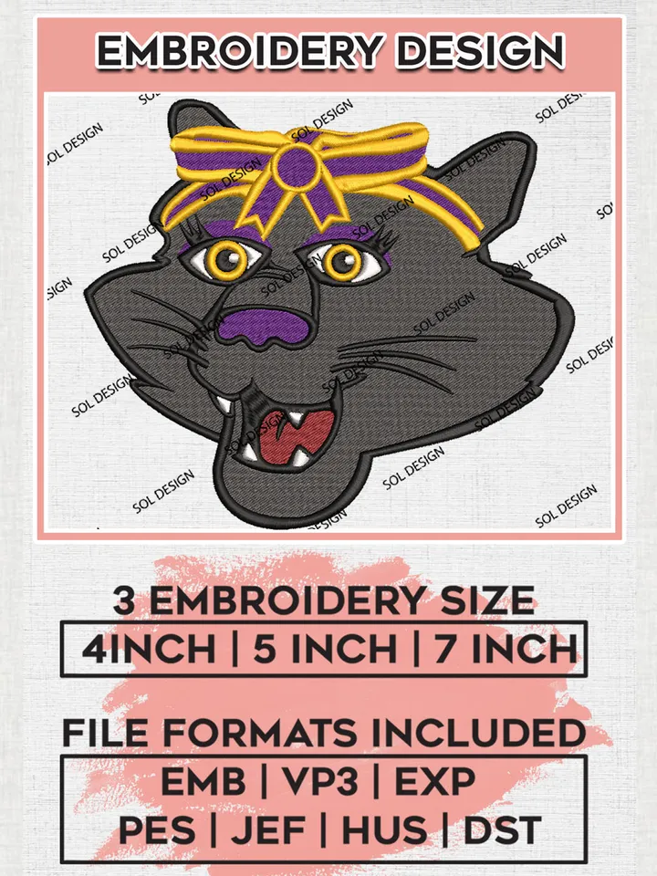 NCAA Northern Iowa Panthers Lady Team Head Mascot Logo Embroidery Design Files, NCAA Northern Iowa Panthers Machine Embroidery, NCAA Teams, 3 sizes, NCAA Machine embroidery designs, Digital Download