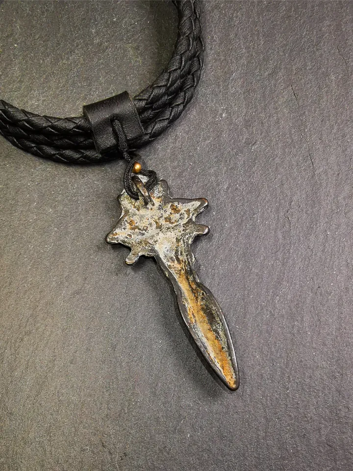 Gandhanra Antique Tibetan Amulet Necklace,Cross Vajra Phurba,Kila(Dorje Phurba) ,Made of Thokcha,70 Years Old,2.36"