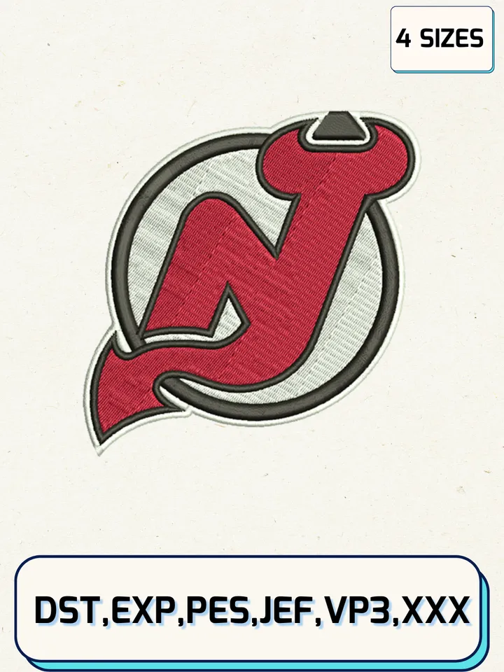 New Jersey Devils Embroidery Design Files, NHL Logos Embroidery Designs, Machine Embroidery Files, 4 Sizes