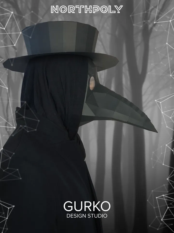 Papercraft Mask Of Plague Doctor, Digital Template, PDF Download, Gurko, 3D Low Poly Animal Mask, DIY Origami, Pepakura, Paper Mask, Costume