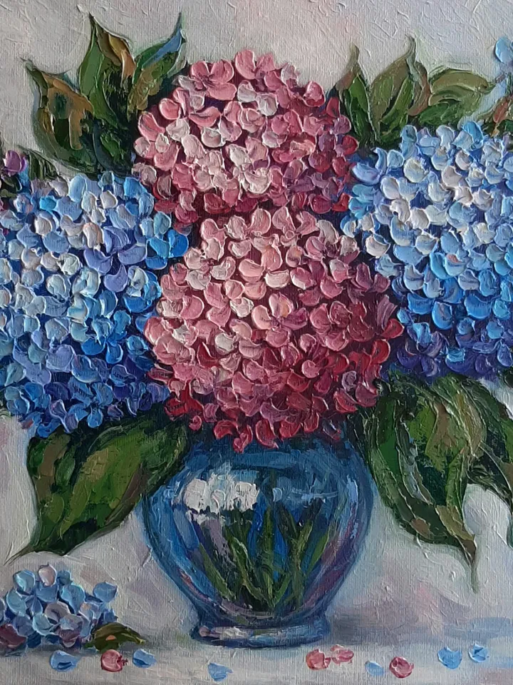 Hydrangea oil painting Flower original art Palette painting