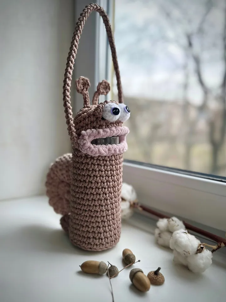 Water Bottle Holder snail, crochet Carrier, Sling, Pouch, Cover,  (Bottle Not Included)