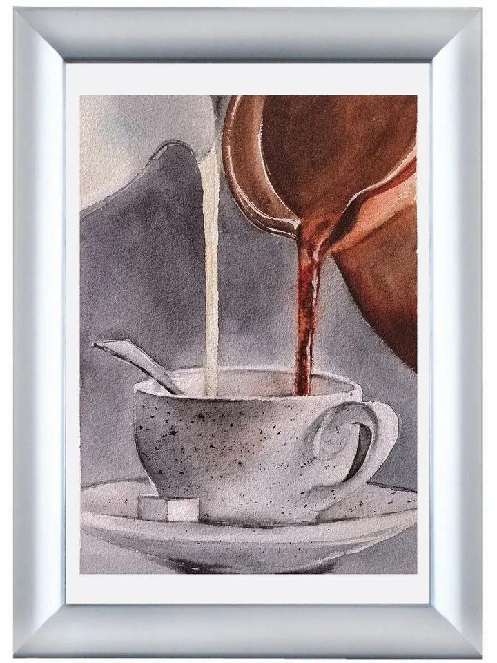 Coffee with Milk Artwork Original Watercolor Painting Cup of Coffee Art 8.27x5.91 in by SoftWaves