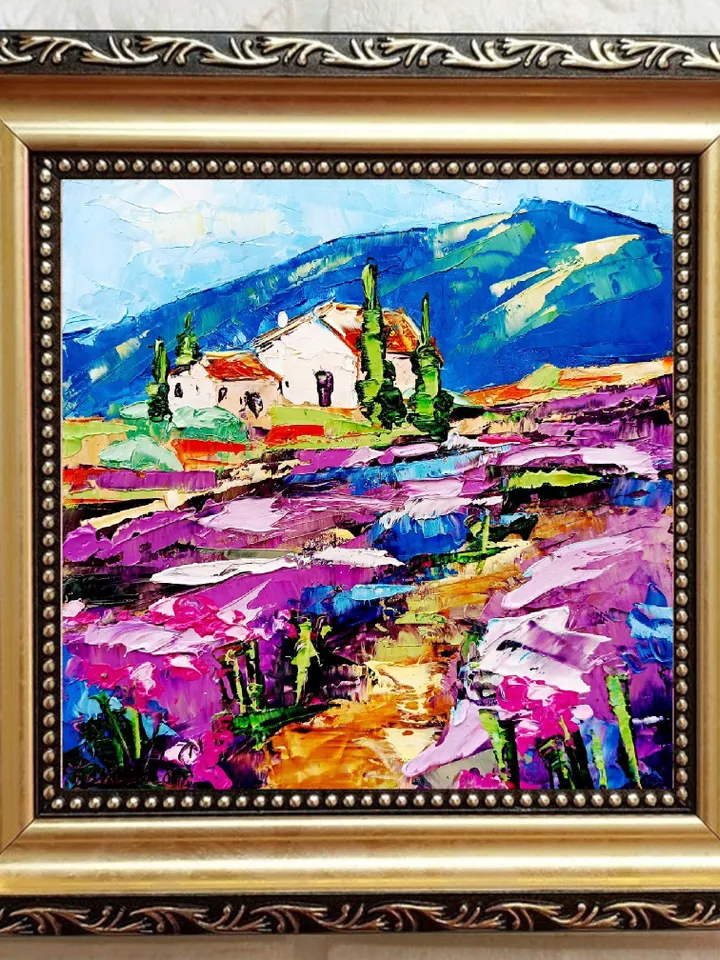 Tuscany Painting Lavender Original Art Landscape Impasto Oil Painting Small Artwork Impressionist Art Gifts by ArtProkopaloSv