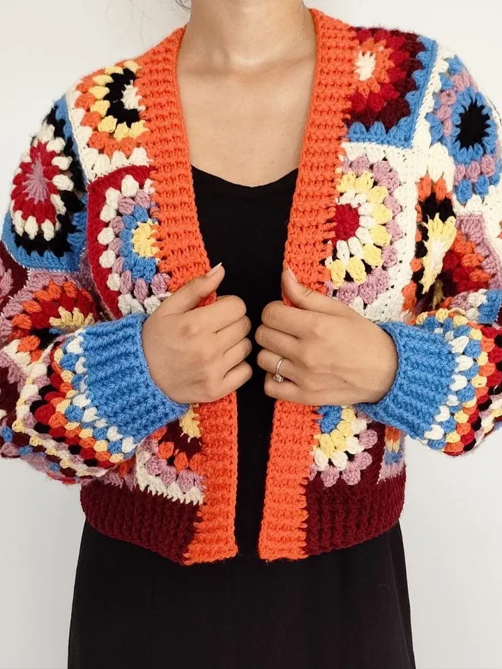 Granny Cardigan crochet pattern, granny squares cardigan, colorful cardigan crochet pattern instant download