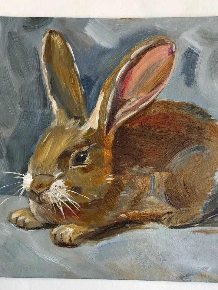 Original painting Animal Wildlife Rabbit Hare Portrait Easter Afford wall art