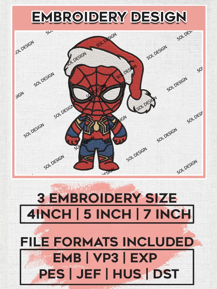 Christmas Iron Spiderman Embroidery Design Files, Marvel Christmas Machine Embroidery, Superhero Embroidery, 3 sizes, Cute Christmas Machine embroidery designs, Digital Download