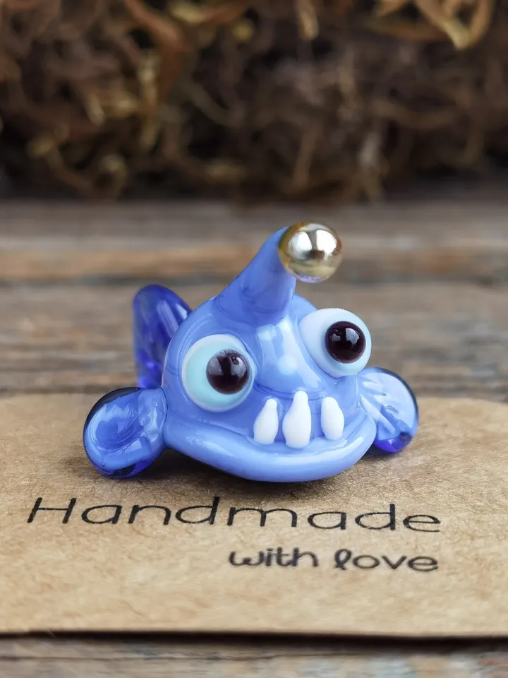 Angler fish figurines Glass fish Tiny fish Miniature fish Glass figurines Tiny glass animals Aquarium decor Angler ornaments