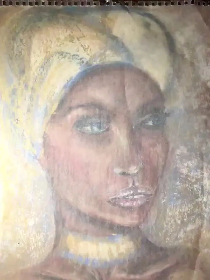 Beautiful woman portrait original oil pastel painting on specialized paper,fantasy woman wall art,woman in a headscarf unique painting,gift.