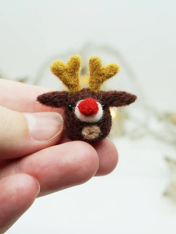 Tiny needle felted Rudolph the reindeer, red nosed deer, Christmas gift, made to order