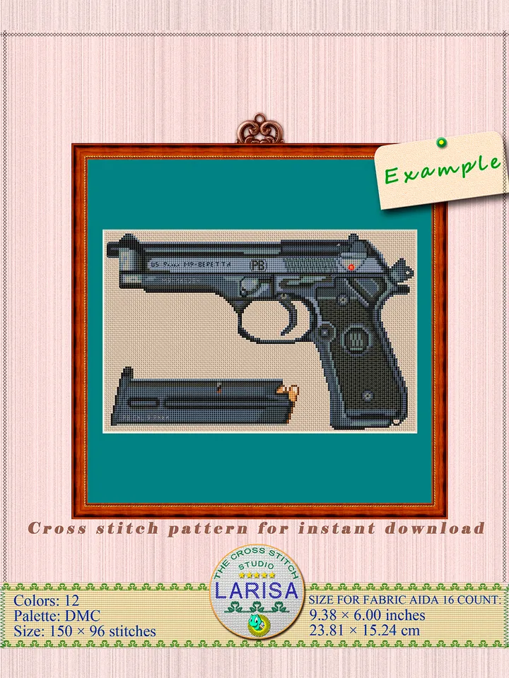 Pistol Cross Stitch Pattern | Beretta M9
