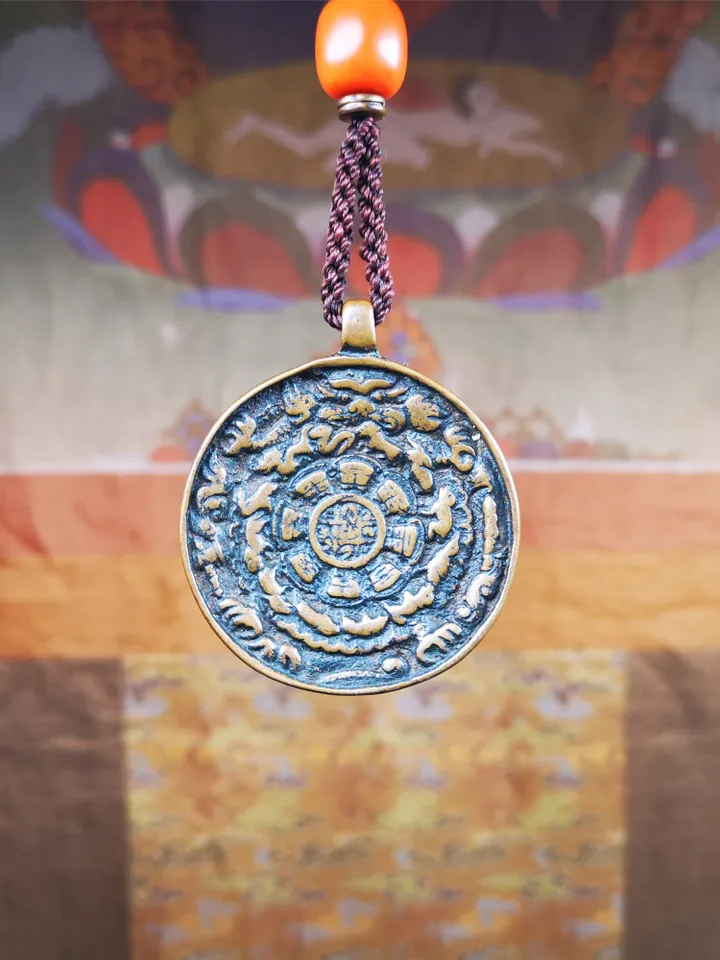 Gandhanra Acient Tibetan Buddhist Amulet,Melong Mirror,Calendar Badge,SIPAHO(srid pa ho),Made of Copper,1.7"