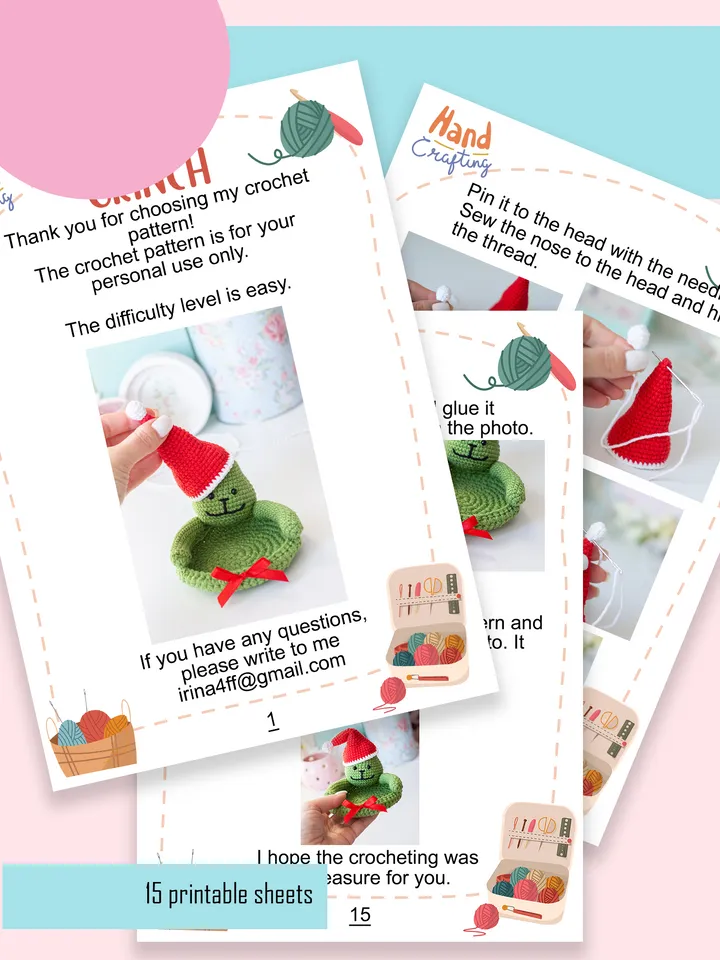 Crochet pattern amigurumi christmas grinch coaster toy pattern PDF file in ENG for beginners