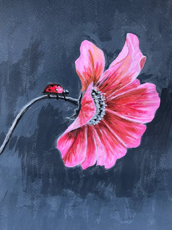 Acrylic painting "Ladybug on a Flower"
