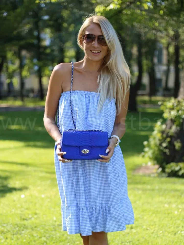 Blue Genuine Python Skin Crossbody Chain Bag | Bright Summer Bag | Elegant Women Bag | Chain Strap Crossbody Ultramarine Royal Blue Purse