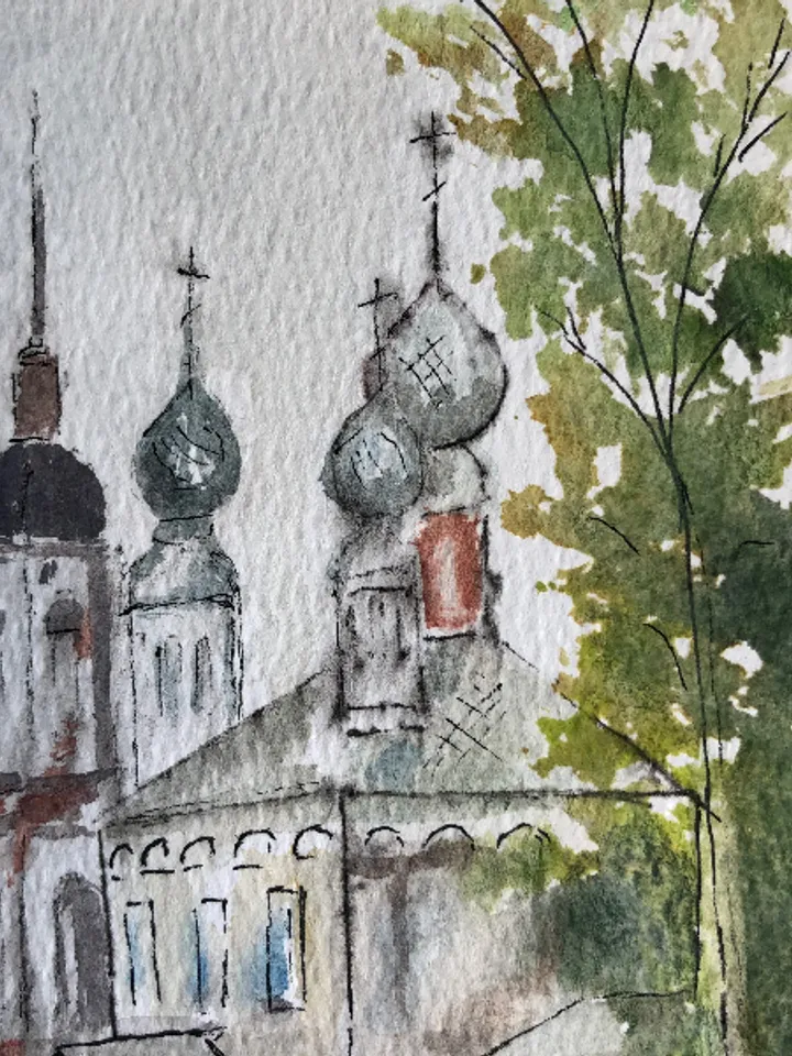 Old church landscape modern wall art hand painted original watercolour painting