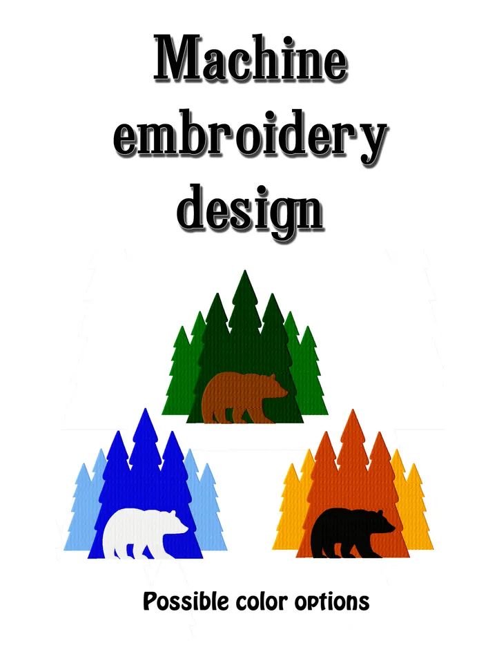 Bear embroidery machine design. Forest landscape embroidery files. Embroidery downloads.