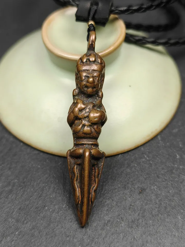 Gandhanra Antique Tibetan Amulet ,Vajrapani Phurba,Kila(Dorje Phurba) , Trantic Buddhism Ritual Implement Pendant,Made of Copper,2.36"