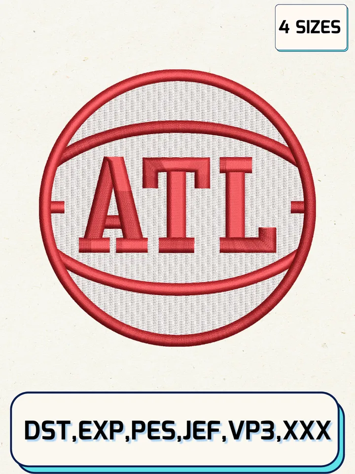 Atlanta Hawks Logo Embroidery Design Files,NBA Logos Embroidery Designs,Machine Embroidery Files,4 Sizes