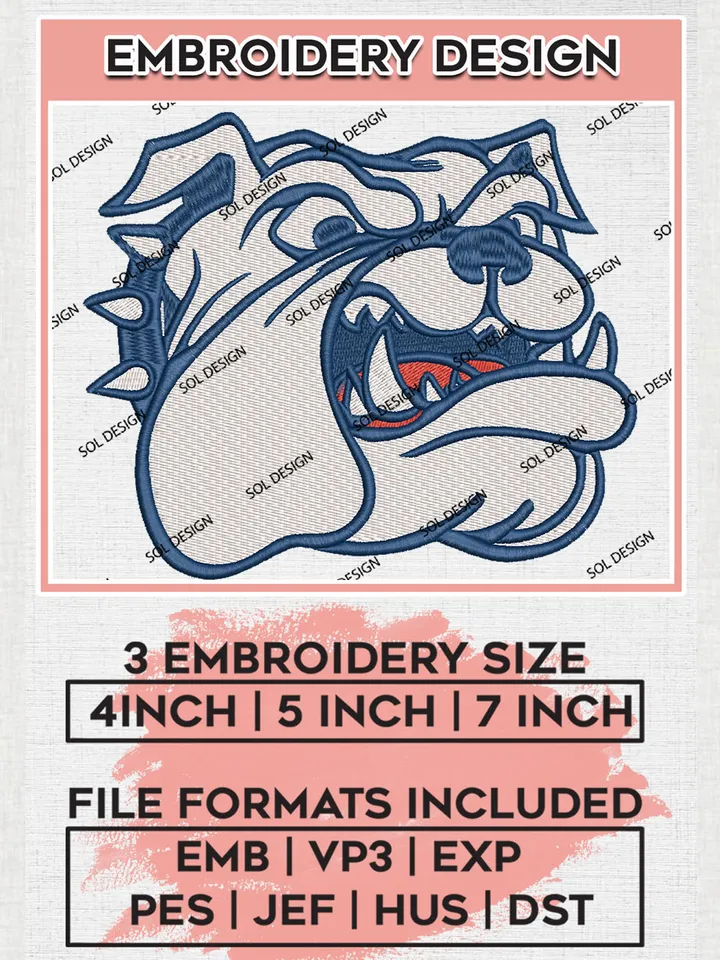 NCAA Samford Bulldogs Team Head Mascot Logo Embroidery Design Files, NCAA Samford Bulldogs Machine Embroidery, NCAA Teams, 3 sizes, NCAA Machine embroidery designs, Digital Download