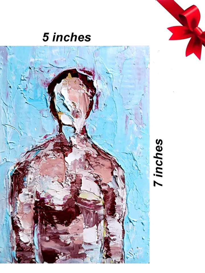 Abstract Portrait Of A Man Standing Person Portrait Gay Body Painting Small Male Art Unique Original Oil Painting Modern Surrealism Art 7x5