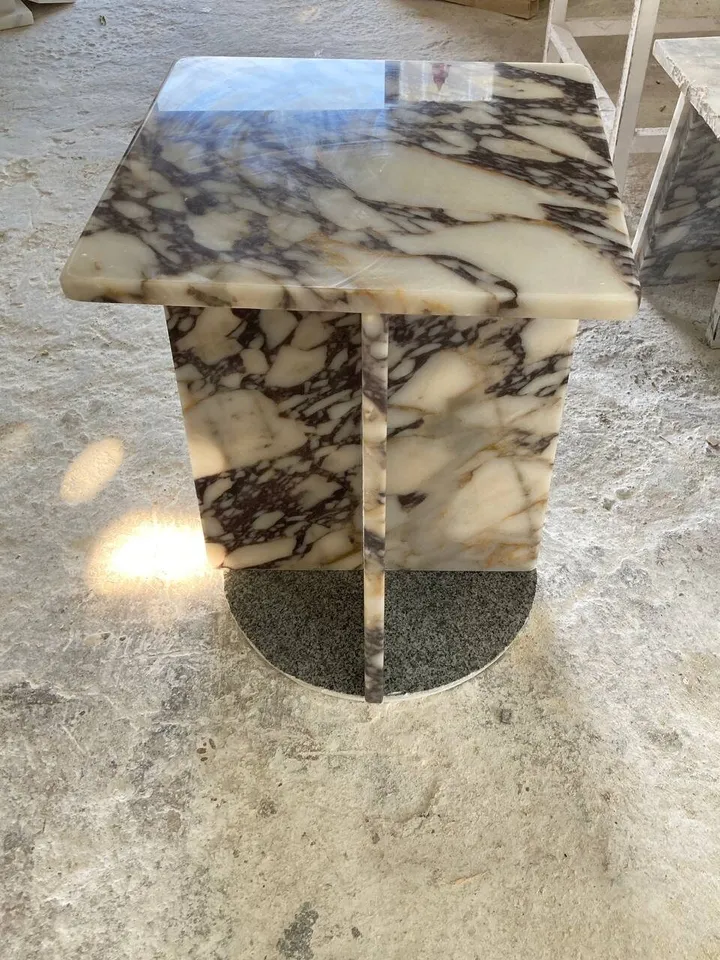 Calacatta Viola Marble square model side table, end table, italian marble 100% handmade, coffe table 52 cm Height