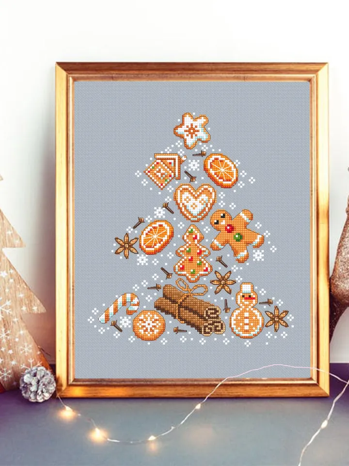 Christmas gingerbread cross stitch pattern PDF download Christmas tree cross stitch chart, Christmas sugar and spice pattern digital #N154