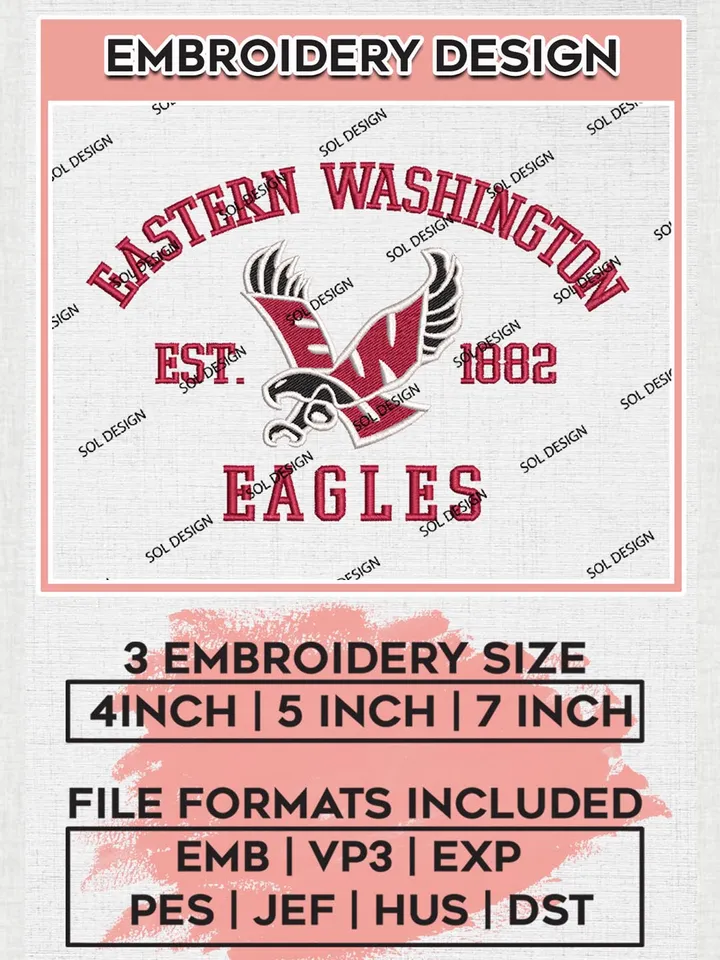 Eastern Washington Eagles Est 1882 Logo Embroidery Designs, NCAA Eastern Washington Eagles Team Embroidery, NCAA Team Logo, 3 sizes, Machine embroidery Files, Digital Download