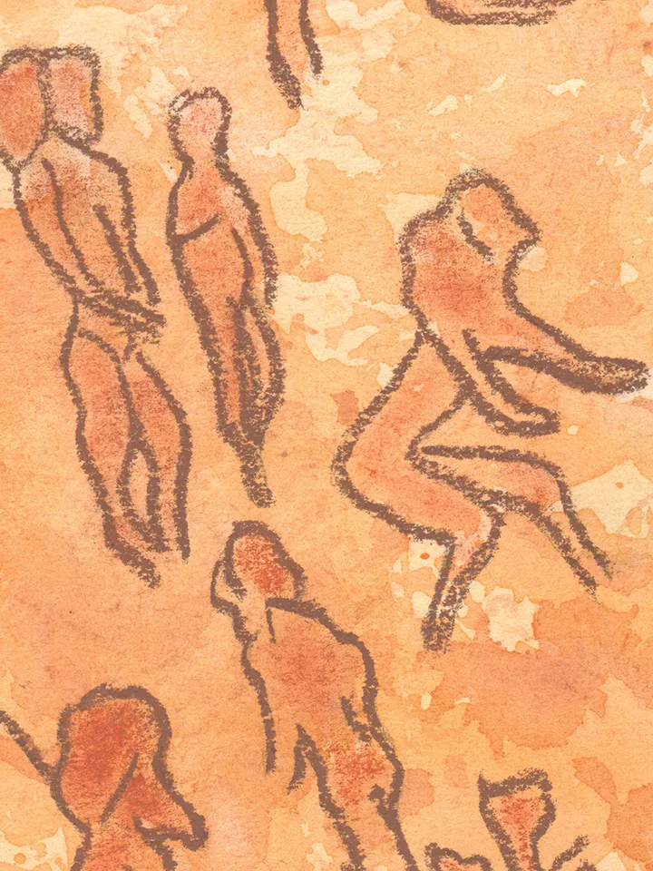 Prehistoric man wall art | Original Pastel and Watercolor Artwork Ancient Cave Painting Style | Hunters Prehistoric art | Handmade Artwork | Deer hunting stylization of rock art | Drawings of a prehistoric man