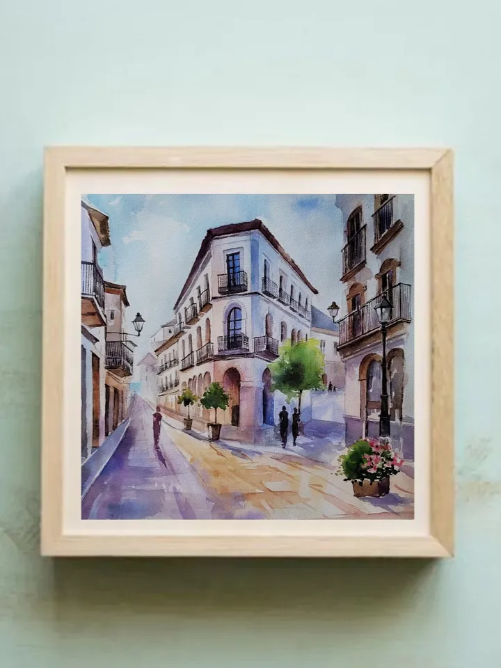Urbanscape Artwork Original Watercolor Painting 10.63x11.42 in by Art Café