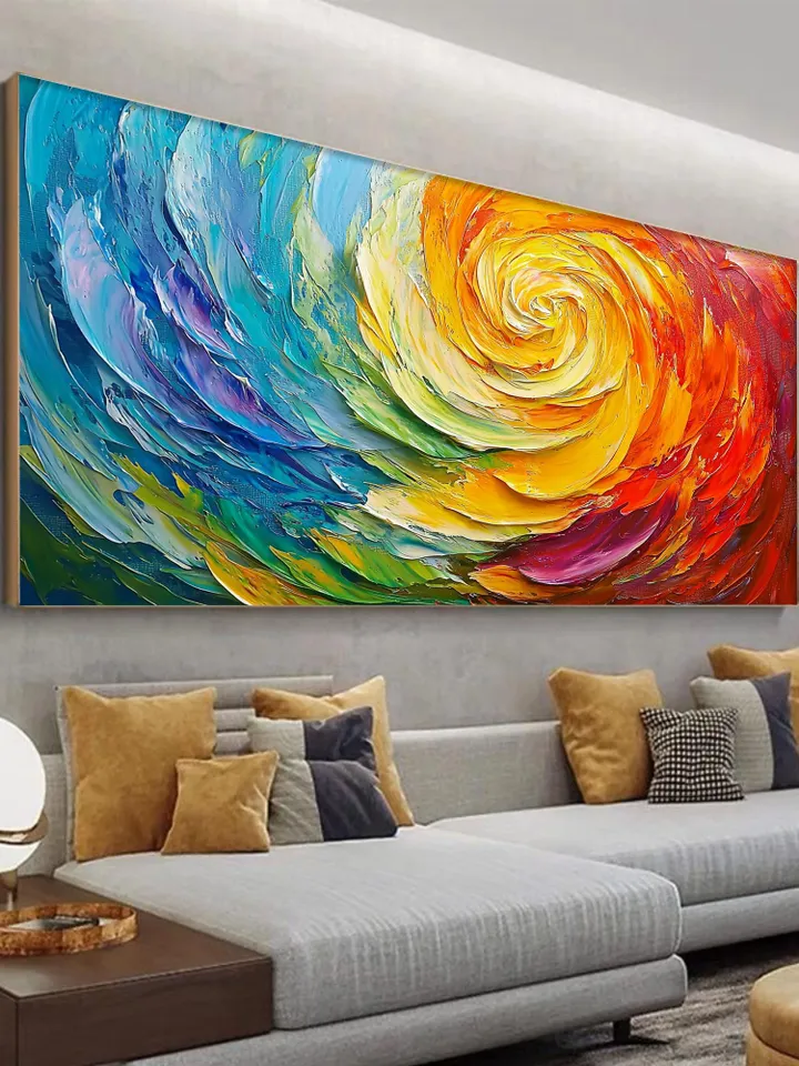 Large Abstract Impasto Oil Painting, Textured Swirl Art, Colorful 3D Wall Art, Original Modern Art, Canvas Wall Art, Home Decor, Office Art