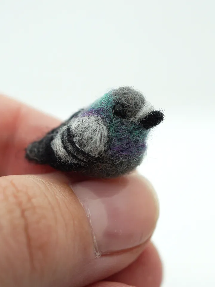 Tiny needle felted pigeon, miniature bird, common pigeon, made to order