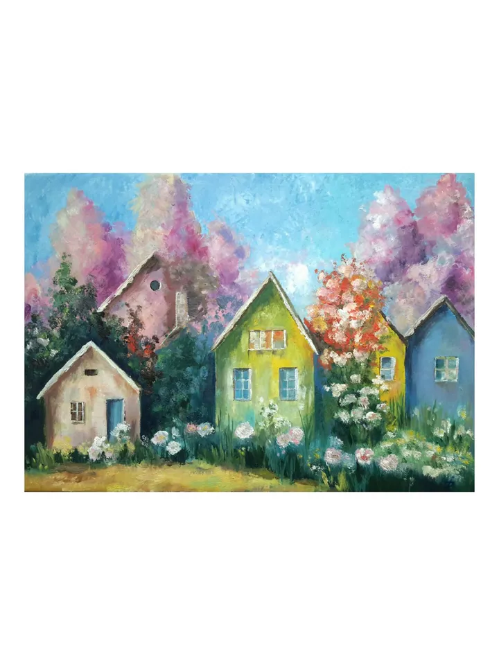 Colorful fairy-tale houses Original Oil Painting.