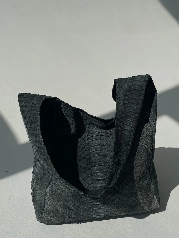 Big Soft Hobo Classy Sport Woman Bag | Purse Genuine Python Skin | Grey Riva Elegant Leather Designer Soft Bag Snake | exotic leather purse
