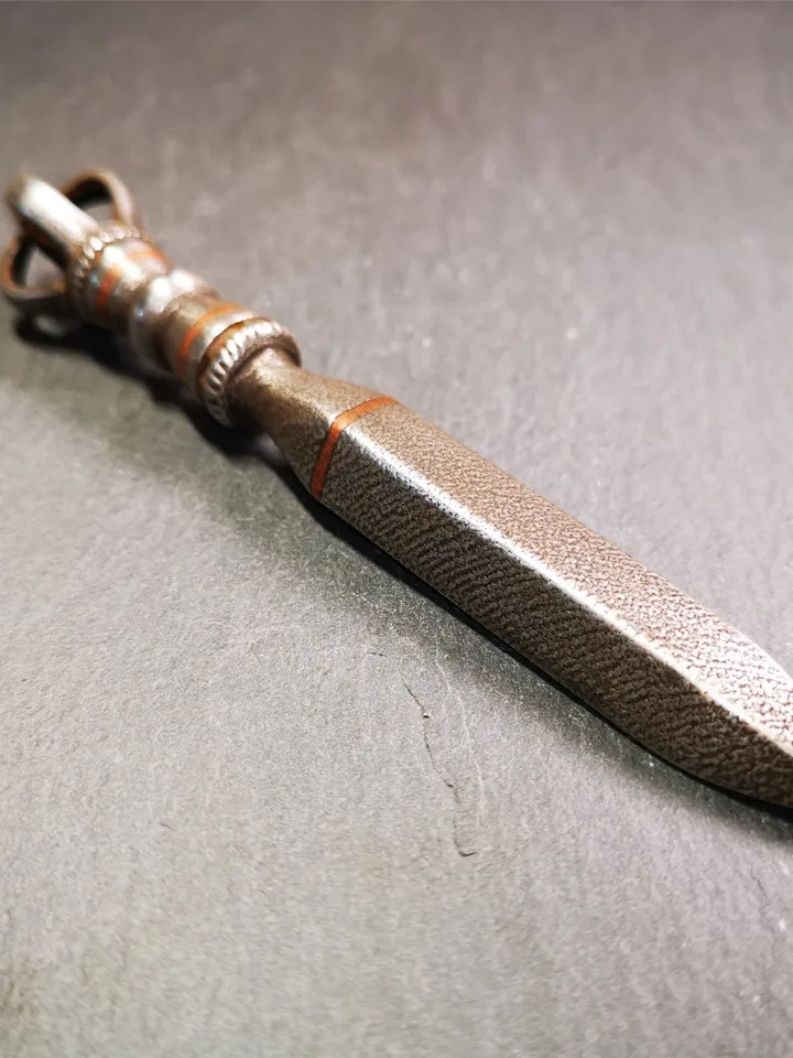 Gandhanra Handmade Tibetan Buddhist Ritual Implement - Kila -Dorje Phurba,Made of Cold Iron inlaid with Copper,5.1"