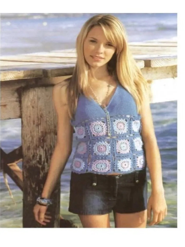 Top crochet pattern, granny squares top crochet pattern pdf