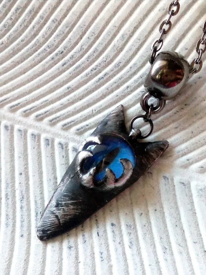 CAT necklace, cat eye tin soldered pendant, cat lovers jewelry, Halloween necklace, witchy aesthetic, goth bat pendant