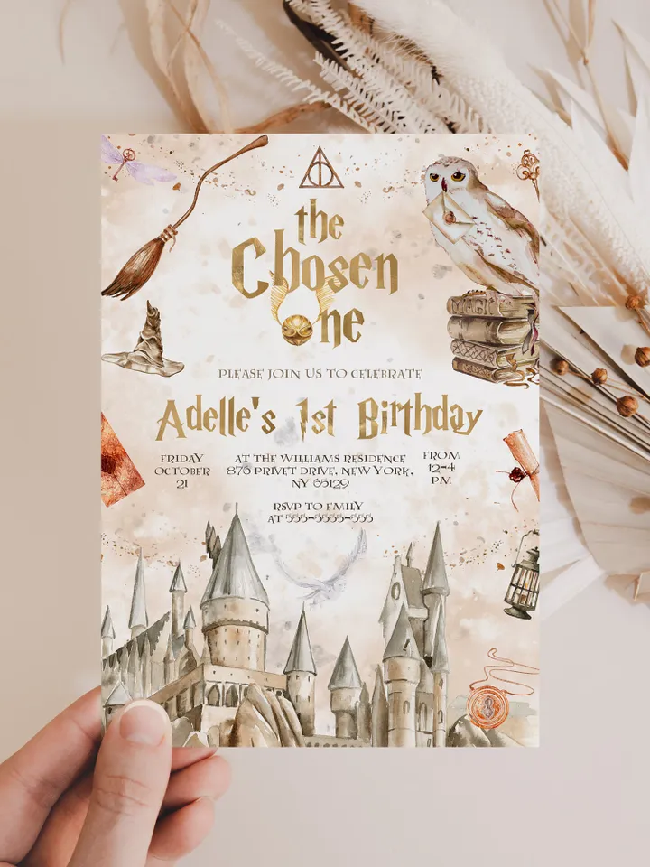The Chosen One Invitation; Wizard Birthday Party; Magic School 1st Birthday Invitation Template; Editable Wizarding World Invitation; W7