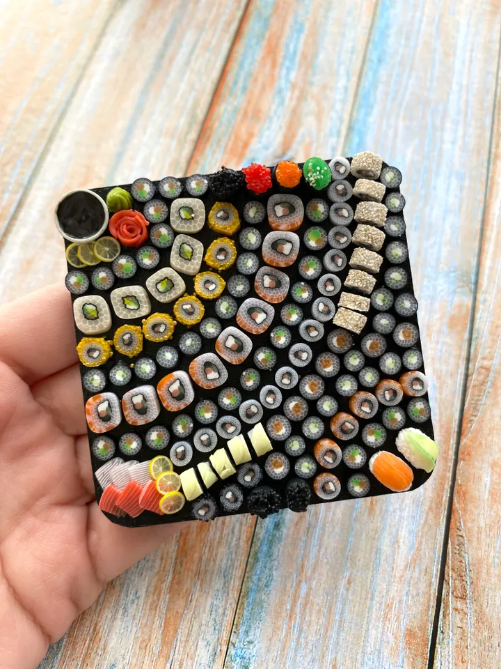 Magnet Miniature Sushi Board with Polymer clay Souvenir
