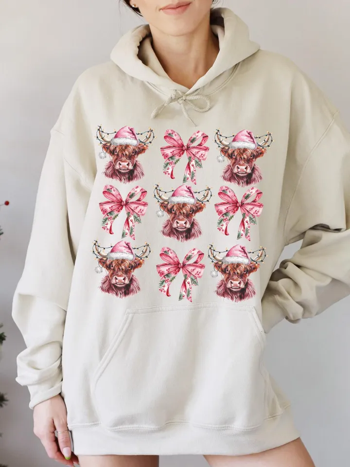 Highland Cow png,Christmas Lights PNG,Farm Animal Christmas PNG,Farmer Christmas png, Western png, Christmas png, pink country Christmas png