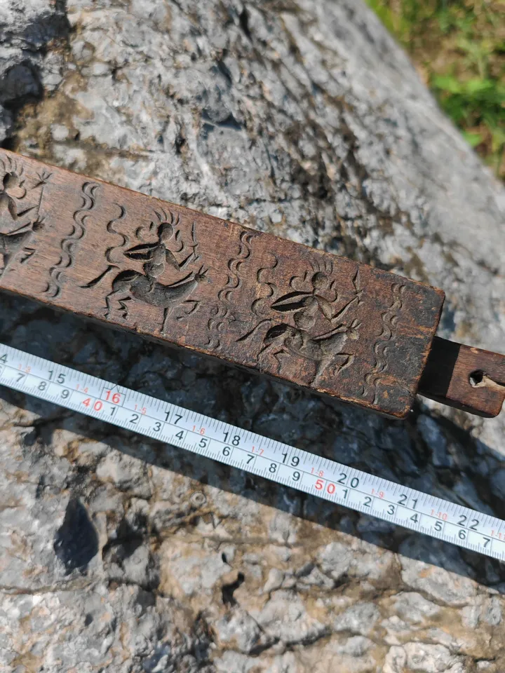 Gandhanra Antique Tibetan Buddhist Zanpar Wooden Mold Stick,Dharma Ritual Plate,Intricately Carved Esoteric Ritual Objects and protectors