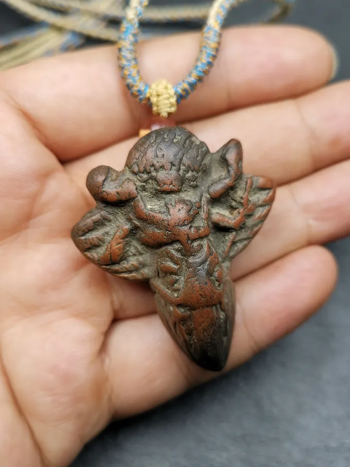 Gandhanra Old Tibetan Tsa Tsa Statue, Vajrakilaya Phurba Amulet Pendant,Buddhist Protector Deity,50 Years Old